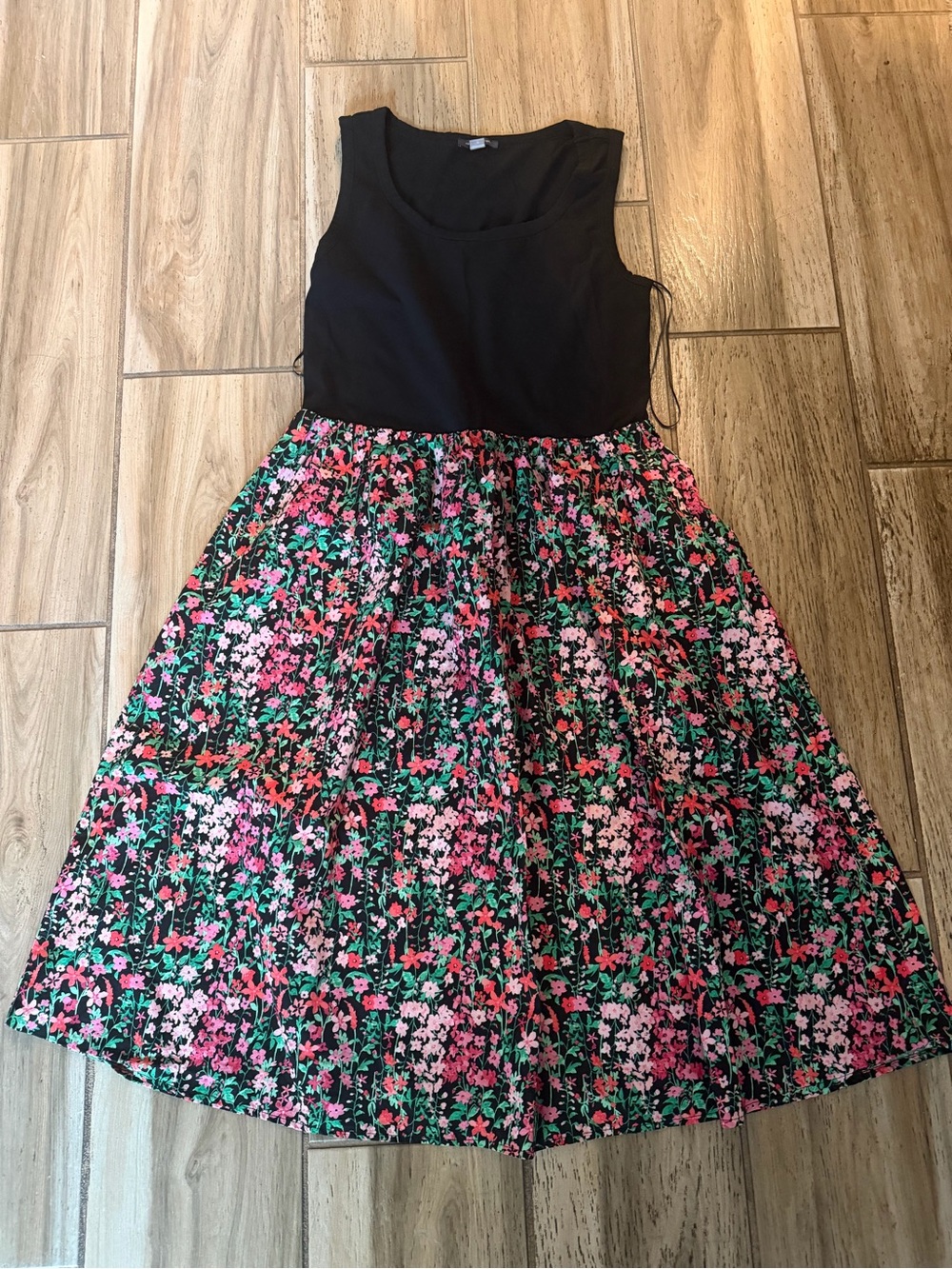 Tommy Hilfiger Black Tank Top Dress with Pink & Green Floral Skirt